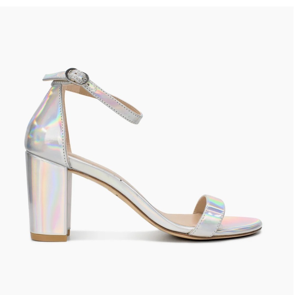 Stuart Weitzman - Nudist Block Metallic Leather ankle strap sandals size 8.5